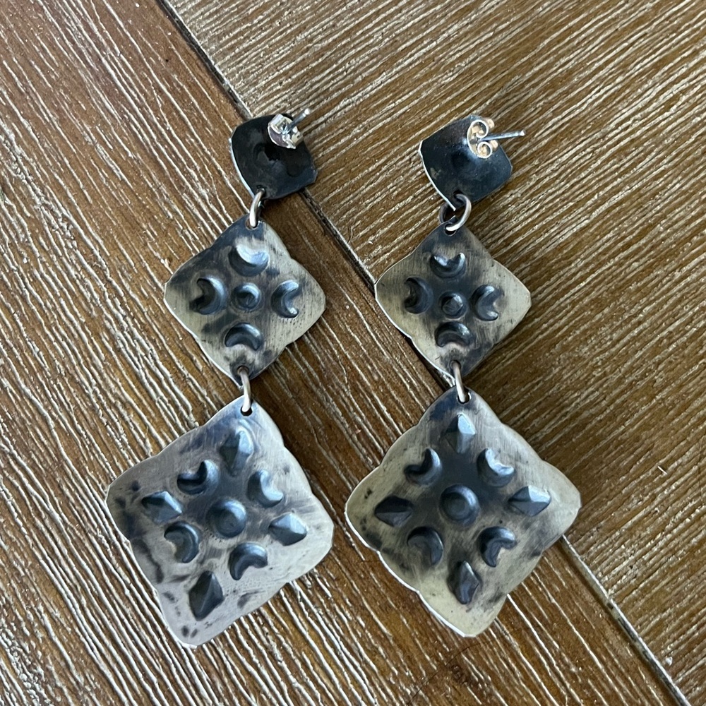 Country western Sterling silver dangle earrings long - Picture 2 of 2